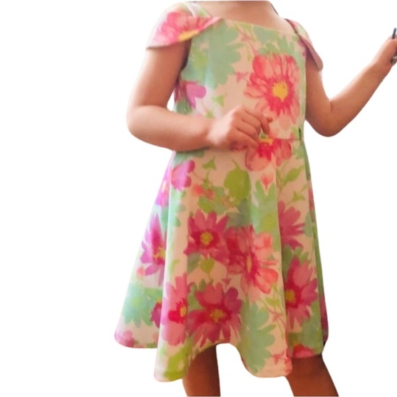 Little Girls Green & Pink Floral Summer Dress Girls Size 4T - Picture 1 of 4